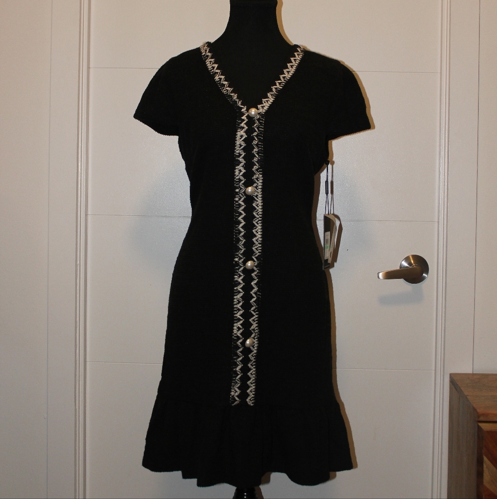 Karl Lagerfeld Black and White Ruffled Sheath Dress
